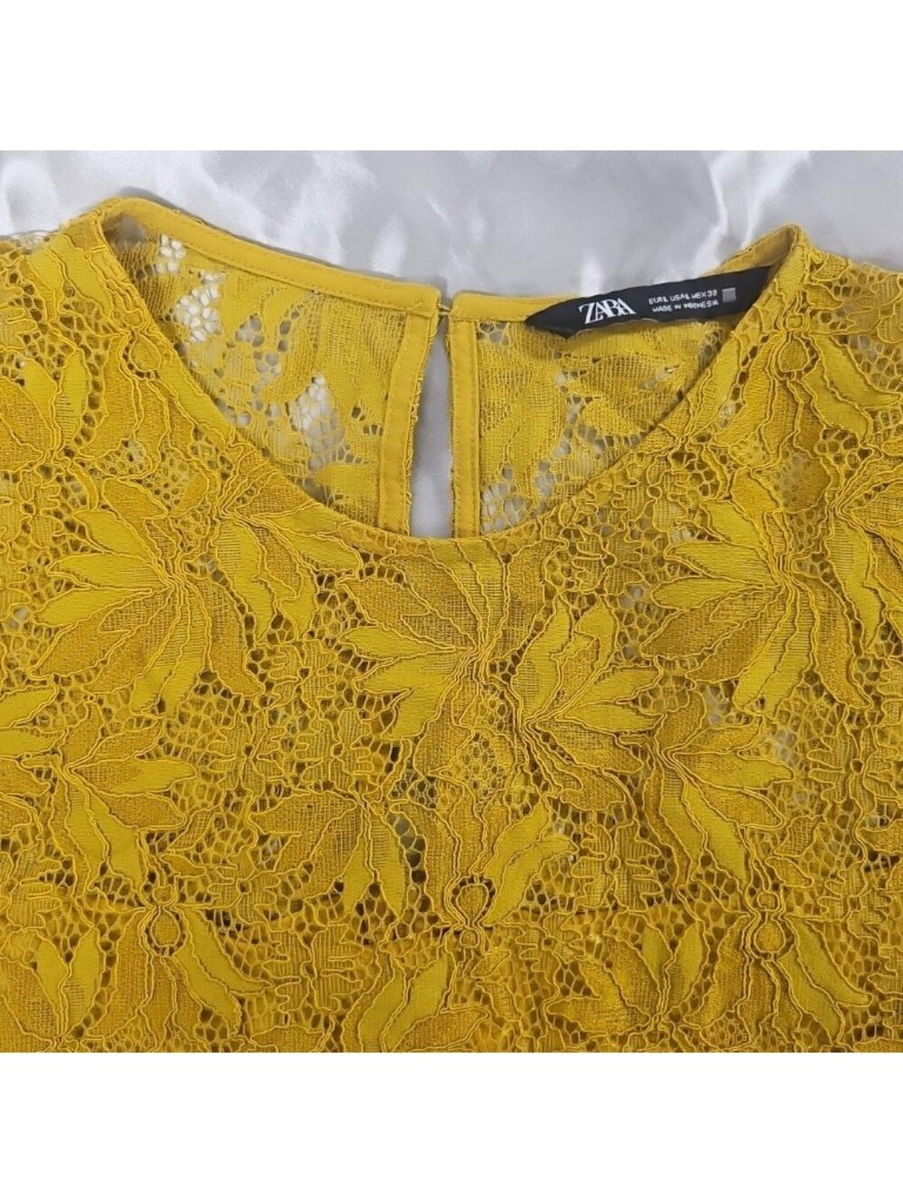 Zara Womens Large Mustard Yellow Lace Peplum Top Romantic Cottagecore Blouse - Picture 15 of 16